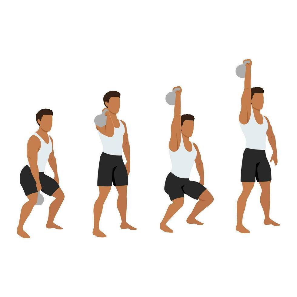 Mens aan het doen kettlebell schoon en eikel oefening. vector