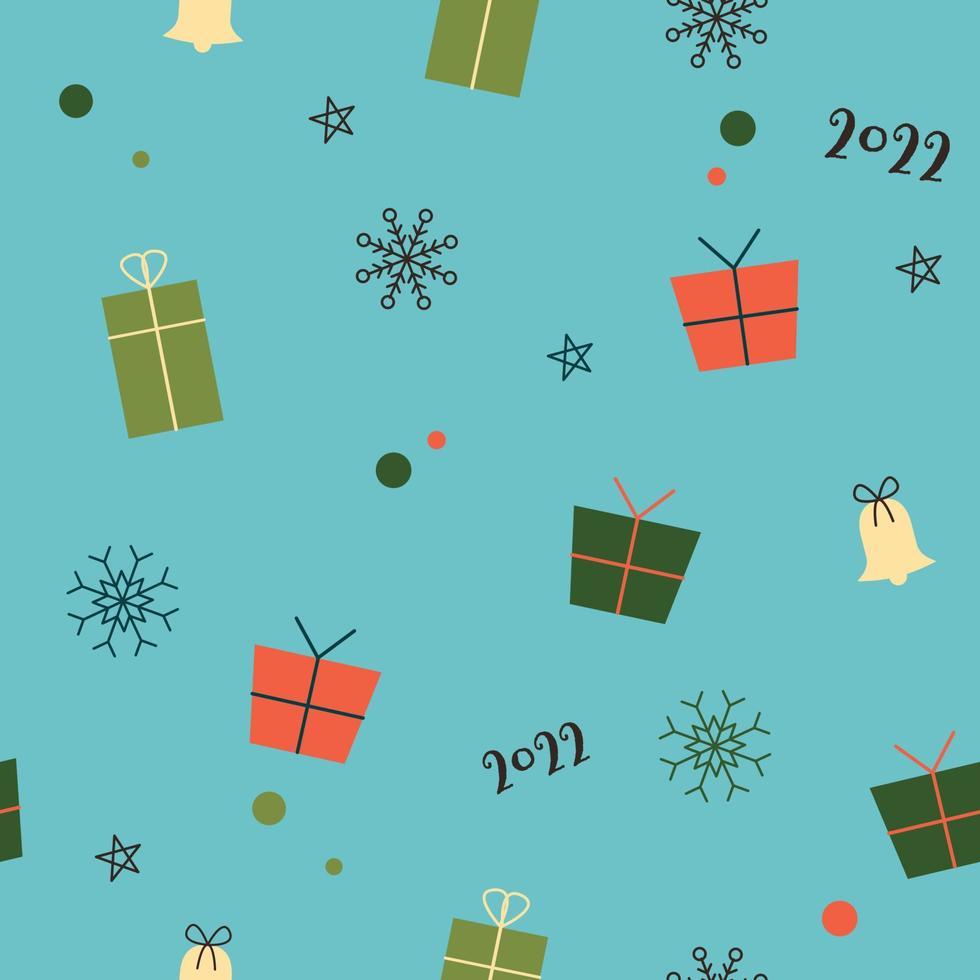 naadloos kerstpatroon met geschenkdozen en winterelementen vector