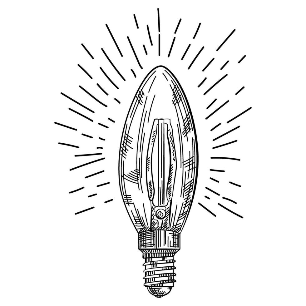 hand getekend retro licht lamp schetsen. vintage-stijl lamp illustratie. vector