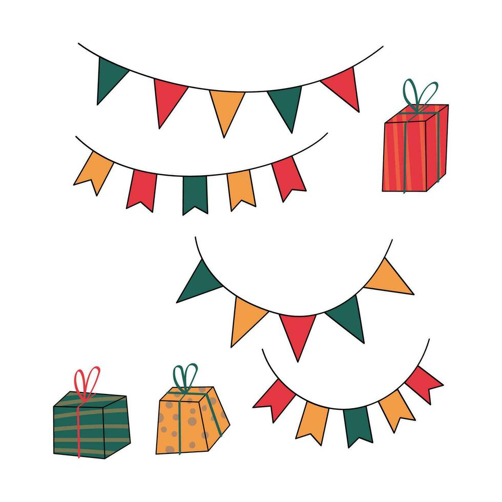 Kerstmis ansichtkaarten met schattig tekening elementen. schattig fanny Kerstmis katten. gemakkelijk Kerstmis cliparts voor de uw ontwerpen. vakantie decoraties elementen. vector