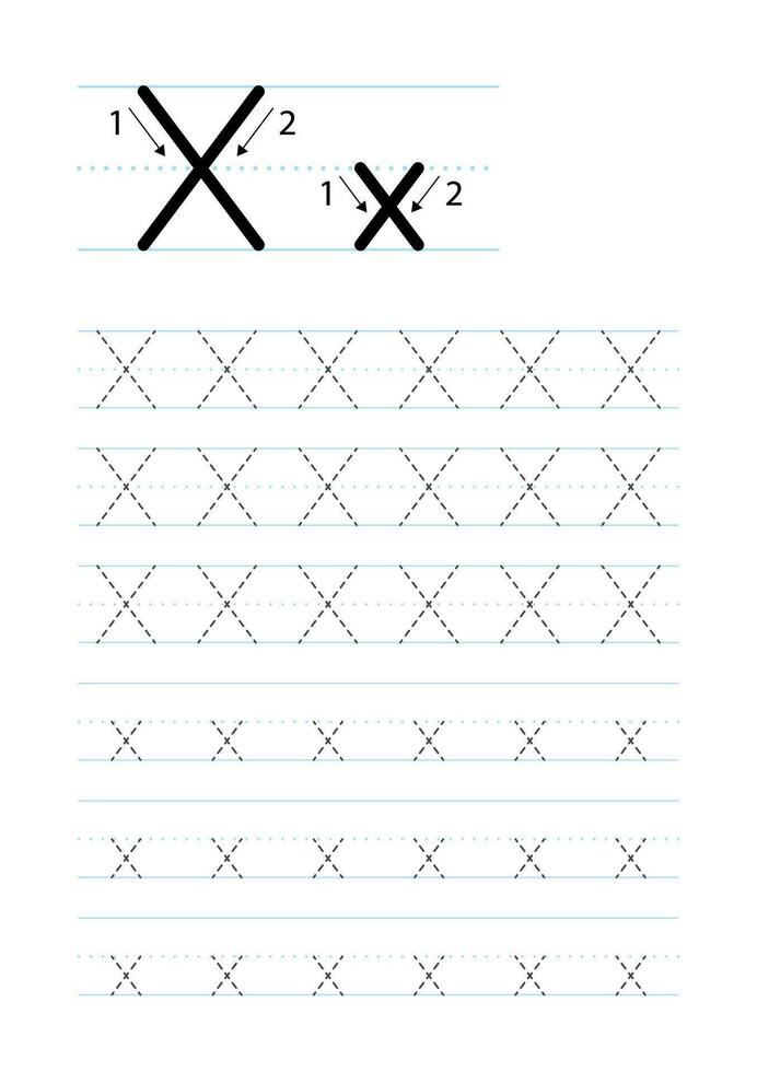 afdrukbare brief X alfabet traceren werkblad vector