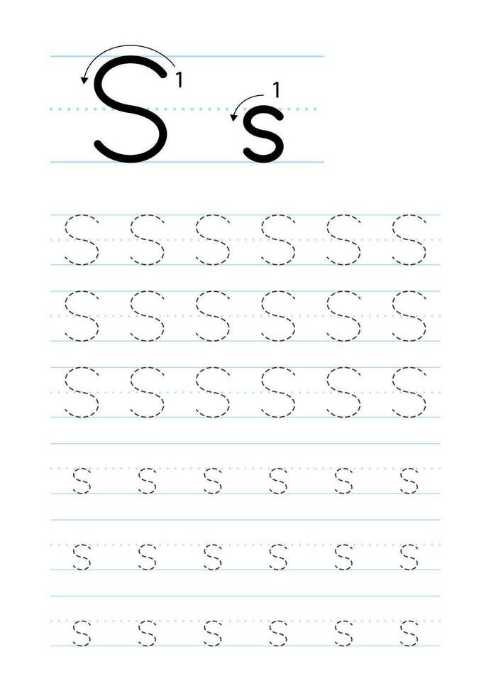 afdrukbare brief s alfabet traceren werkblad vector