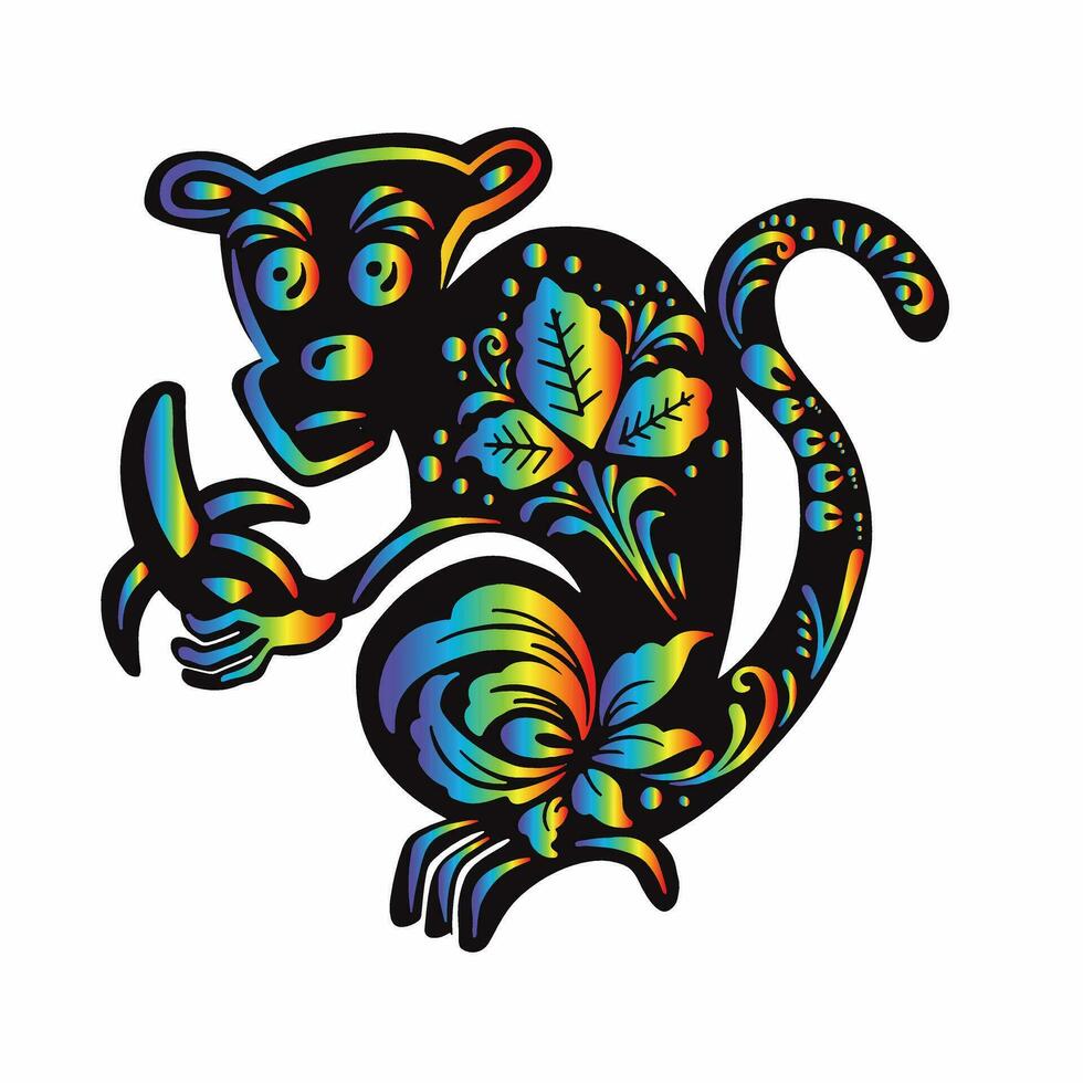 aap met etnisch Russisch regenboog helling patroon, symbool, vector illustratie