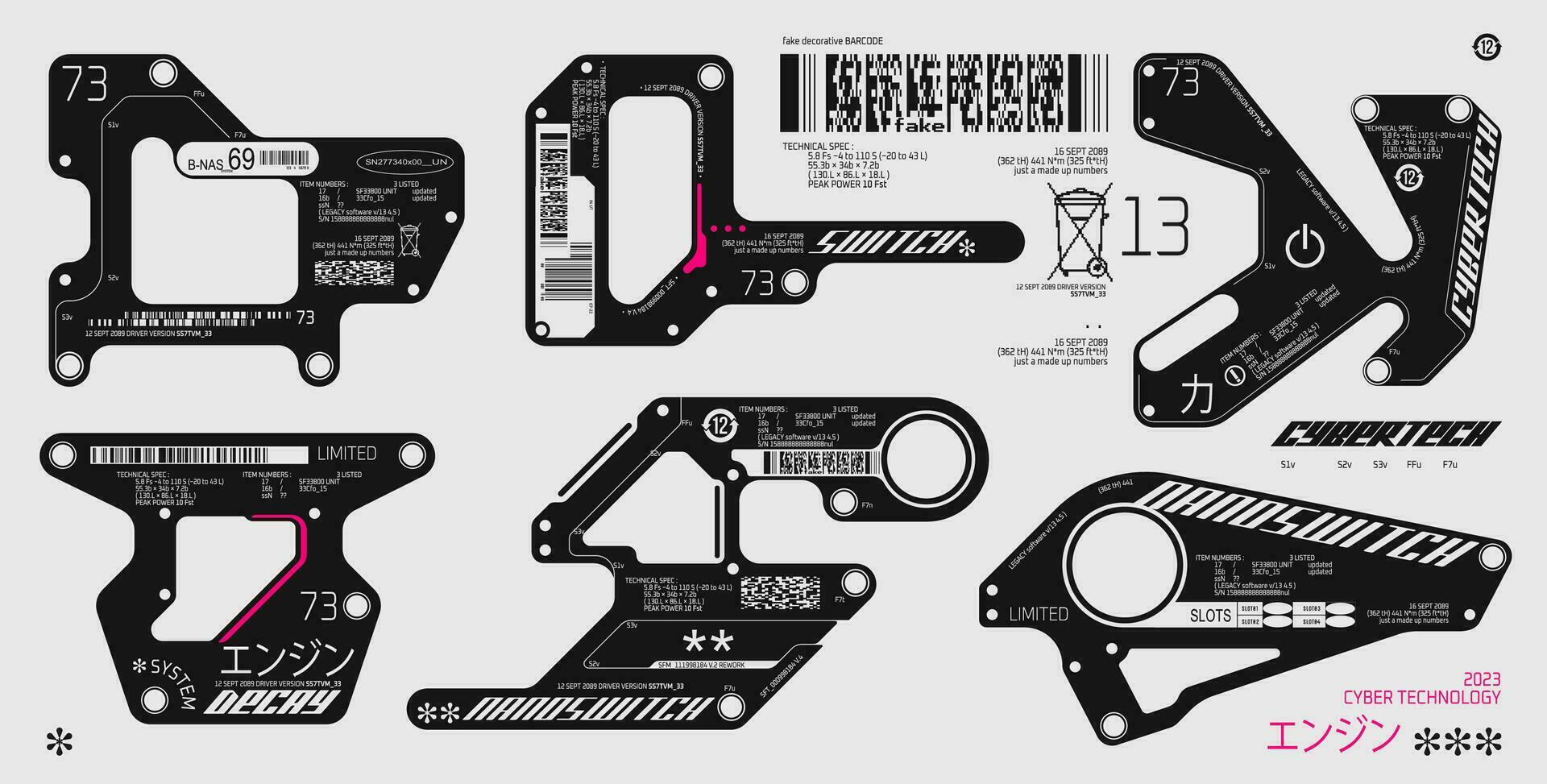 cyber sticker verzameling vector, futuristische label, sticker, paneel enz. abstract stroomkring bord stijl kader indeling. vector