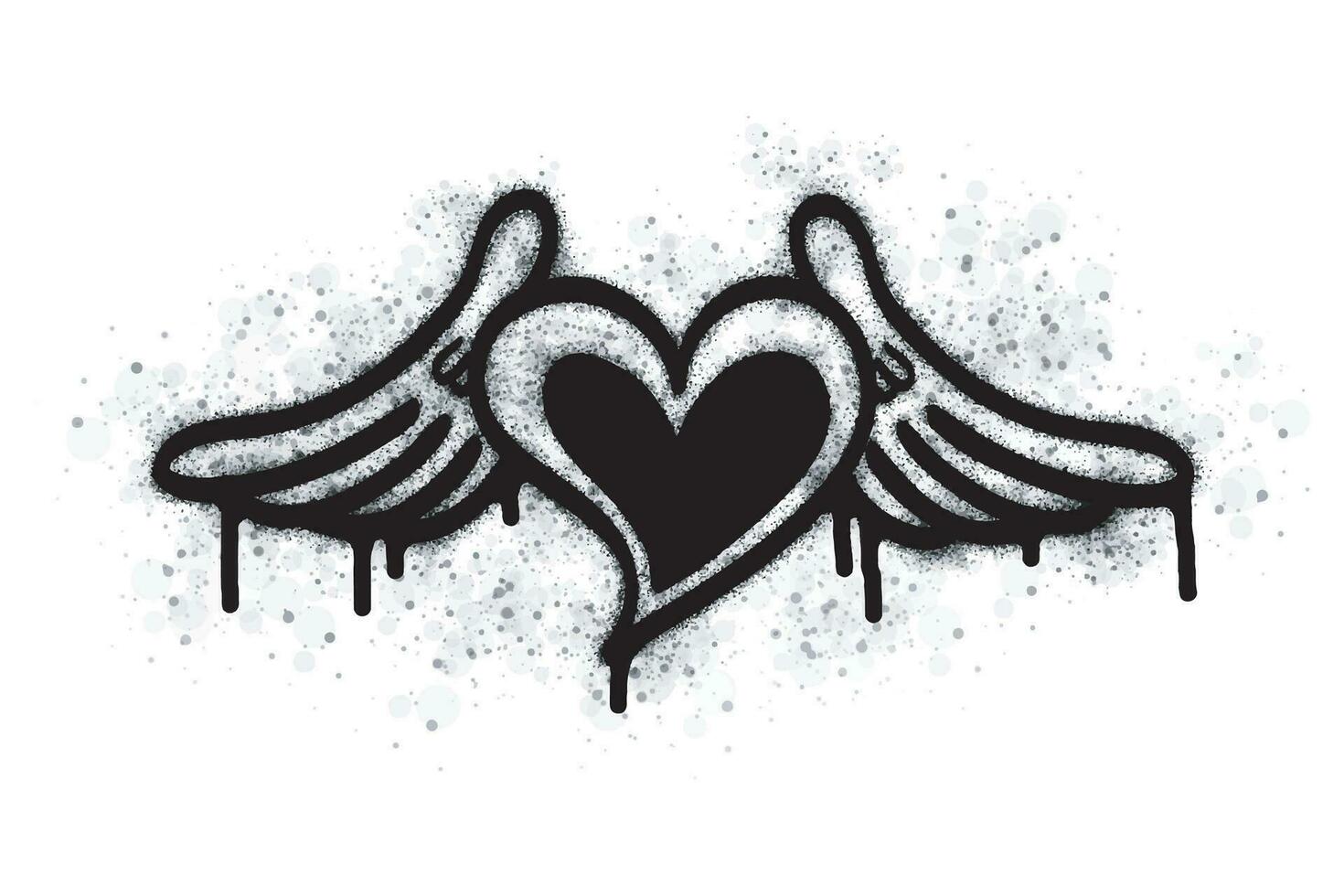 verstuiven graffiti hart teken geschilderd in zwart Aan wit. liefde hart laten vallen symbool. geïsoleerd Aan een wit achtergrond. vector illustratie