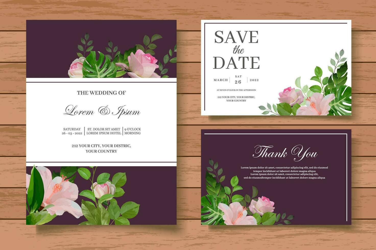 hand- getrokken bloemen bruiloft uitnodiging kaart reeks vector
