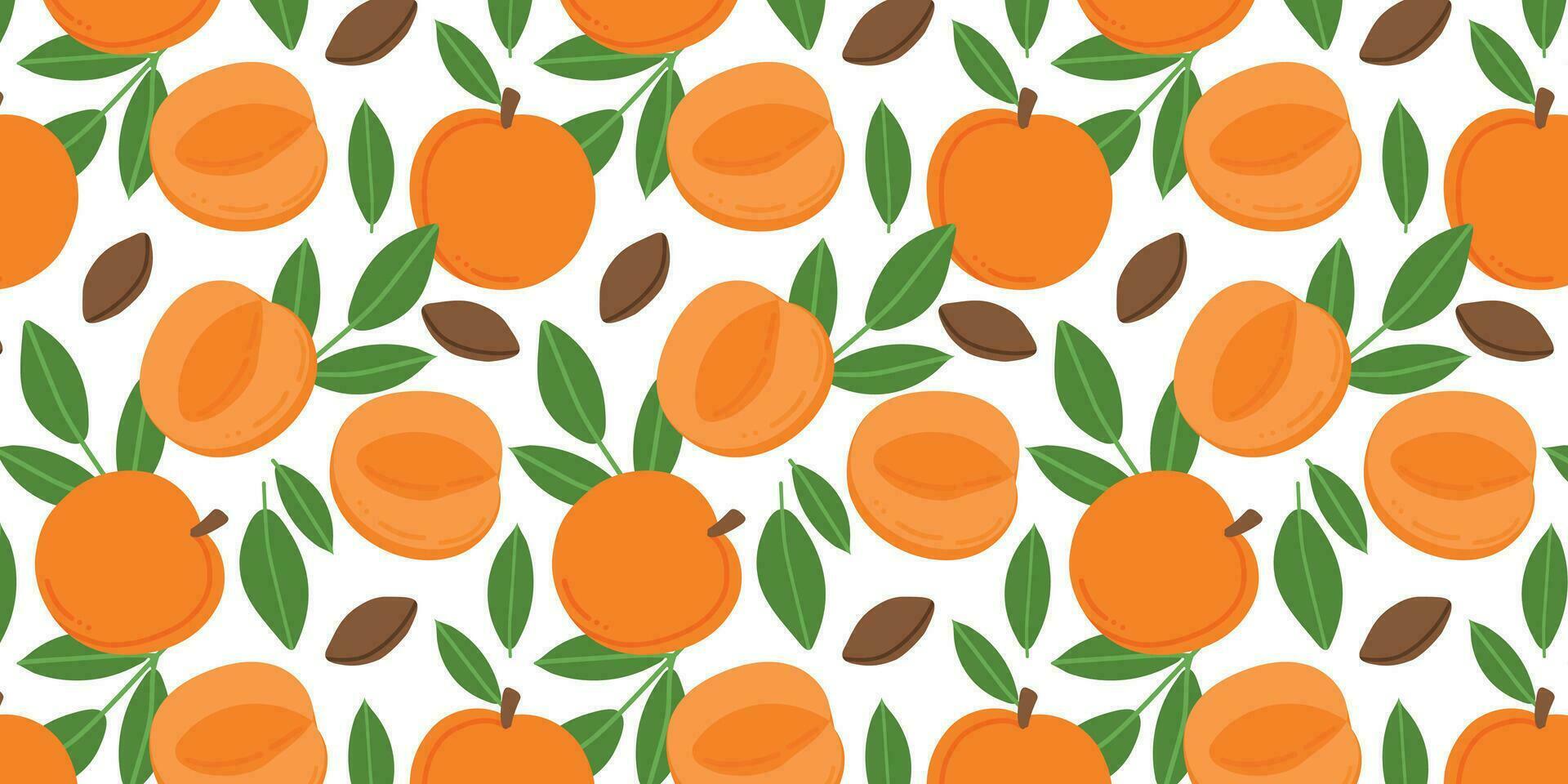 fruit van abrikoos Aan een wit kleur achtergrond. abrikoos met bladeren vector patroon. naadloos vector bloemen patroon. herhalen ontwerp voor kleding stof, tekening etiketten, behang, fruit achtergrond.