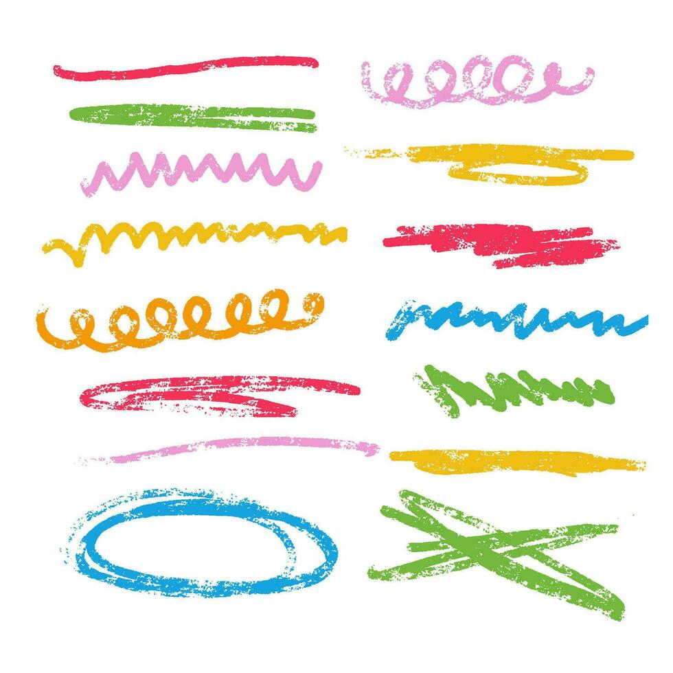 reeks van gekleurde borstel beroertes van pastel potloden. houtskool pastel, nadruk lijnen verzameling. hand- getrokken illustratie. vector