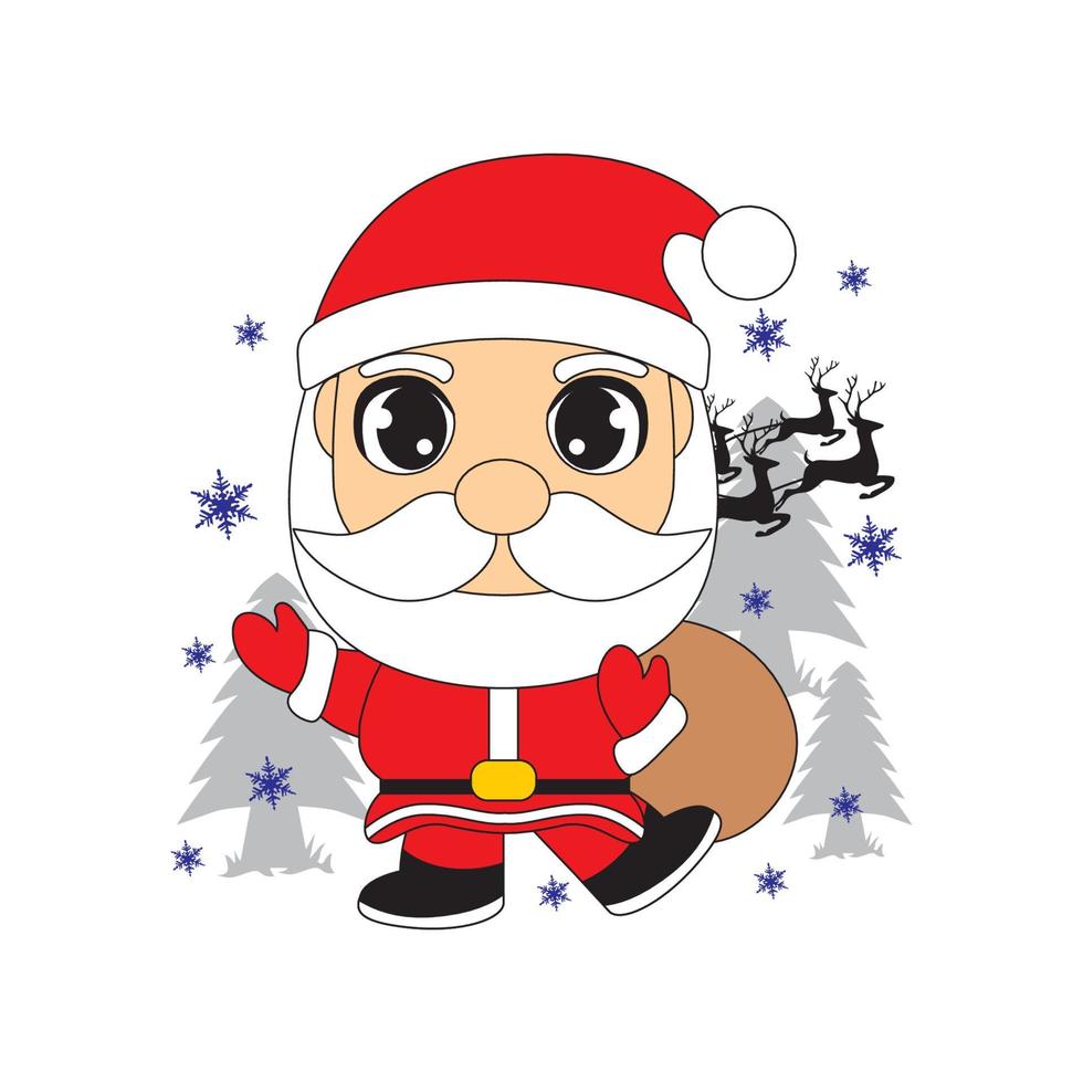 printcute santa claus cartoon vectorillustratie en ziet eruit alsof je plezier hebt op kerstavond vector