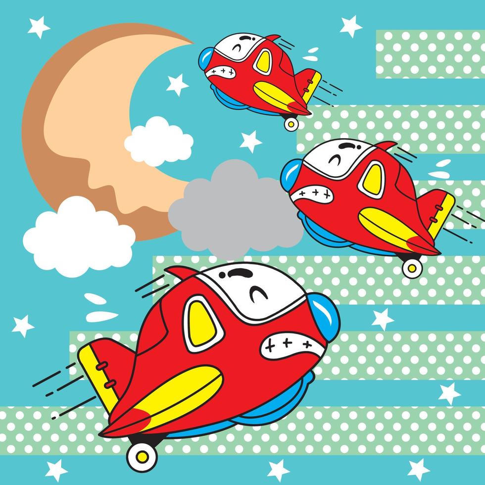 vliegtuig cartoon tijdens de vlucht vectorillustratie - grappige achtergrond template vector