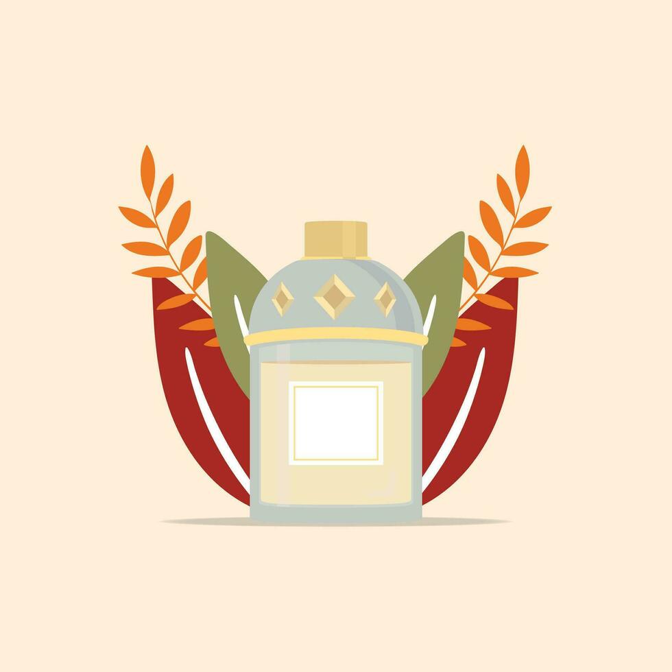 geïsoleerd parfum fles met natuurlijk bladeren vector illustratie