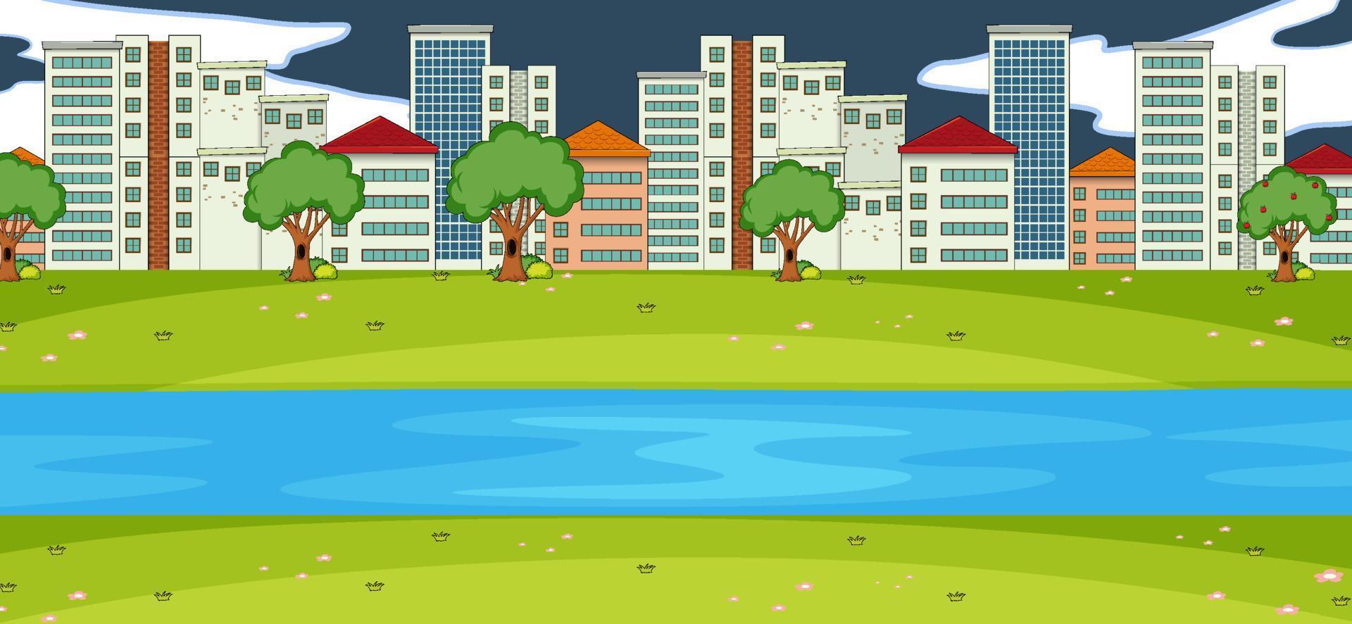 horizontale scène met rivier en stadsgezicht achtergrond vector