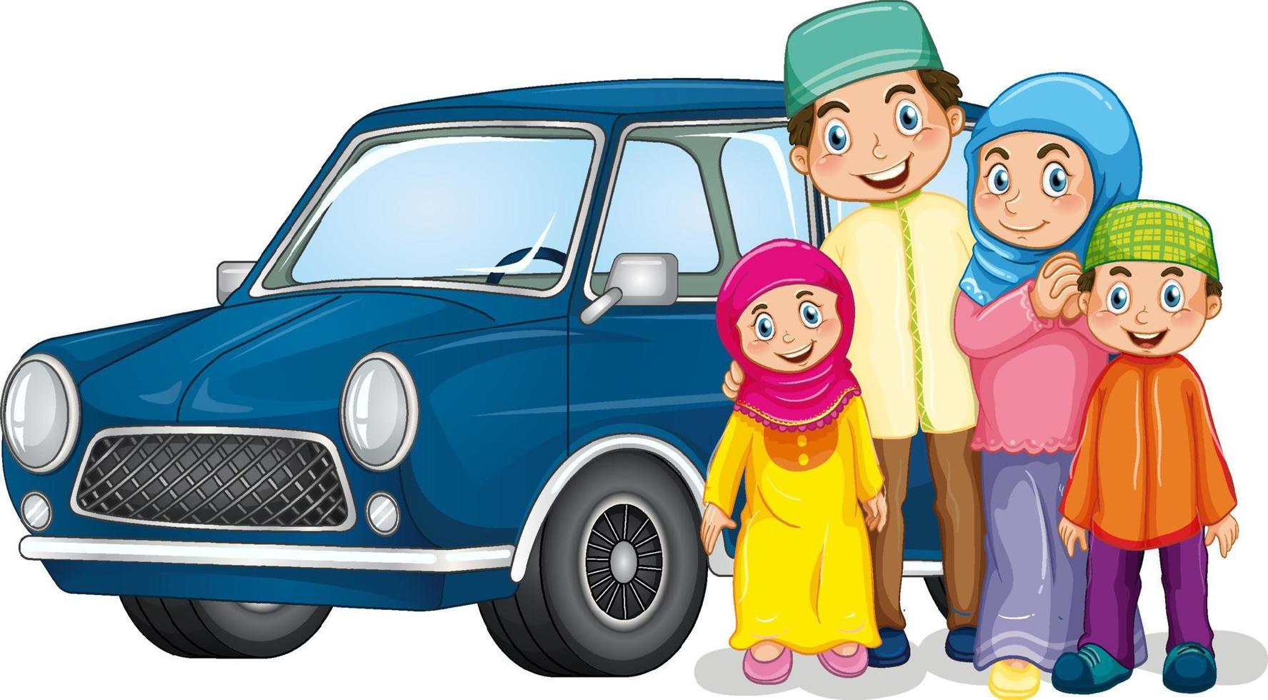 moslimfamilie naast de auto vector