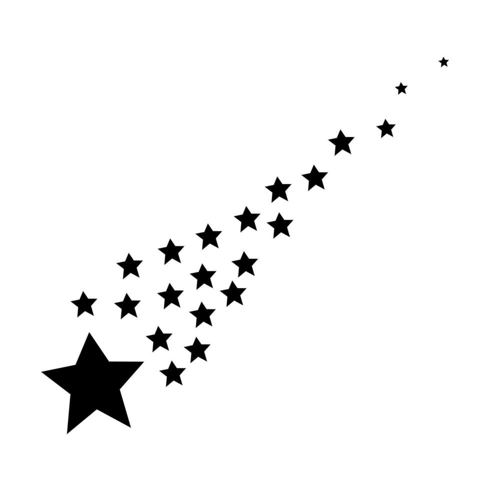 het schieten ster silhouet met klein zwart ster trails Aan wit achtergrond. geschikt voor logos over ruimte voorwerpen, meteoroïden, kometen, asteroïden. vector illustratie