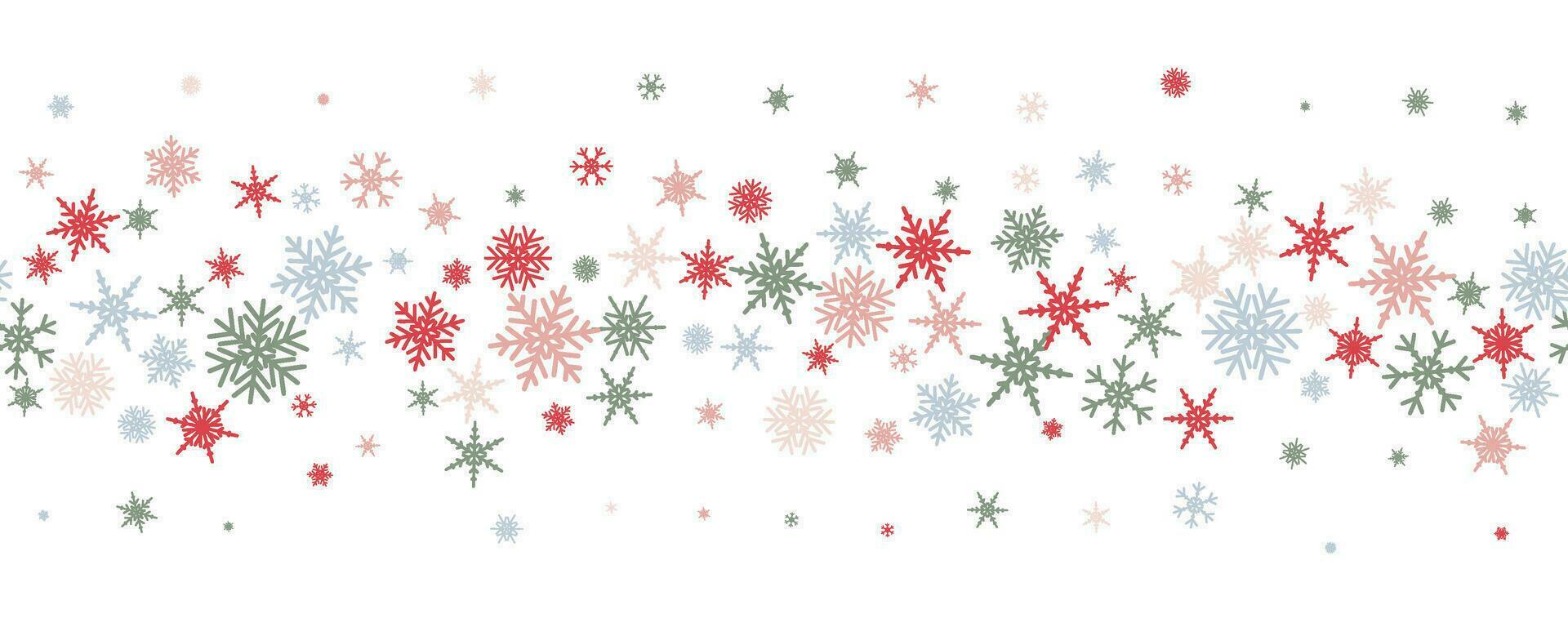 sneeuwvlokken vector achtergrond. winter vakantie decor met veelkleurig kristal elementen. grafisch ijzig kader geïsoleerd Aan wit achtergrond.