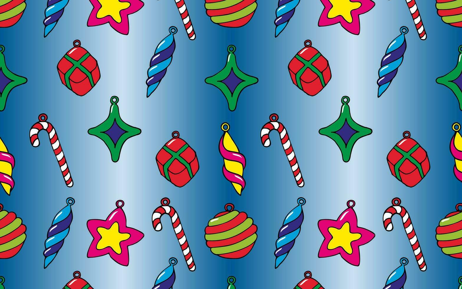 naadloos vector nieuw jaar patroon Aan een blauw achtergrond met Kerstmis boom speelgoed. illustratie voor verpakking, kleding stof en geschenk.