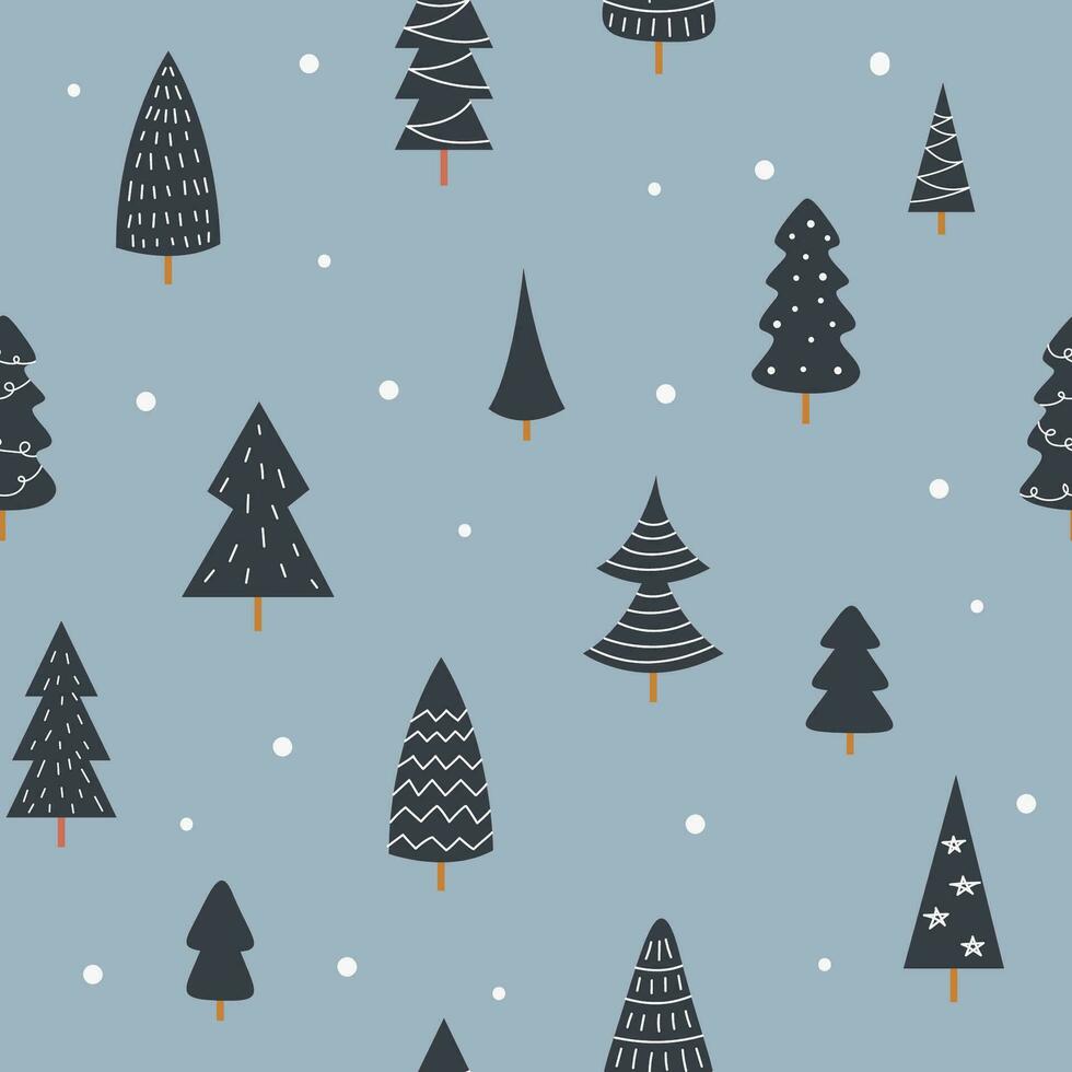 winter Woud Scandinavisch hand- getrokken naadloos patroon. nieuw jaar, kerstmis, vakantie grijs structuur met Spar boom voor afdrukken, papier, ontwerp, kleding stof, decor, geschenk wrap, achtergrond. vector illustratie