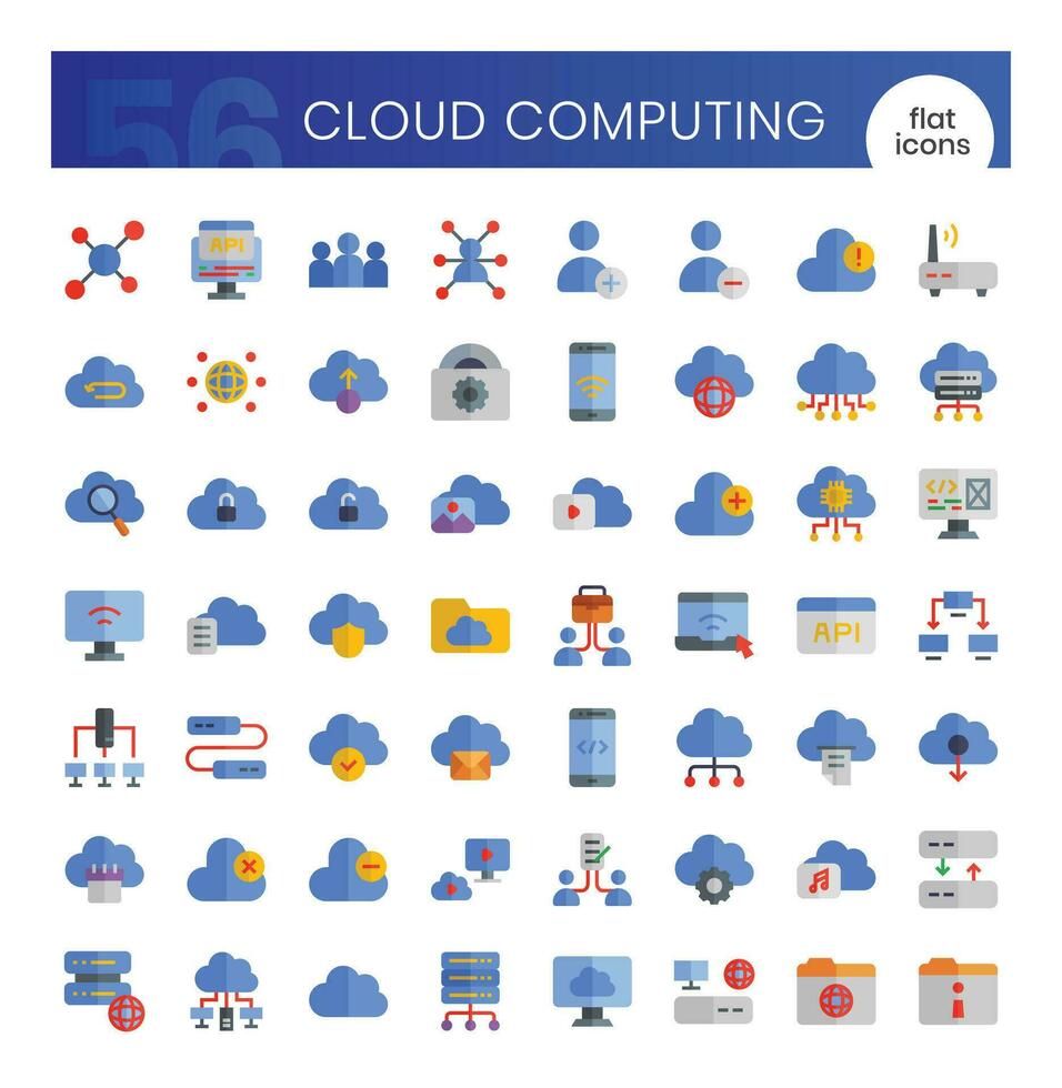 wolk berekenen pictogrammen bundel. vlak pictogrammen stijl. vector illustratie