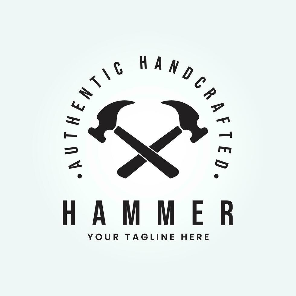 kruispunt wijnoogst hamer logo vector illustratie ontwerp, timmerwerk gereedschap icoon symbool