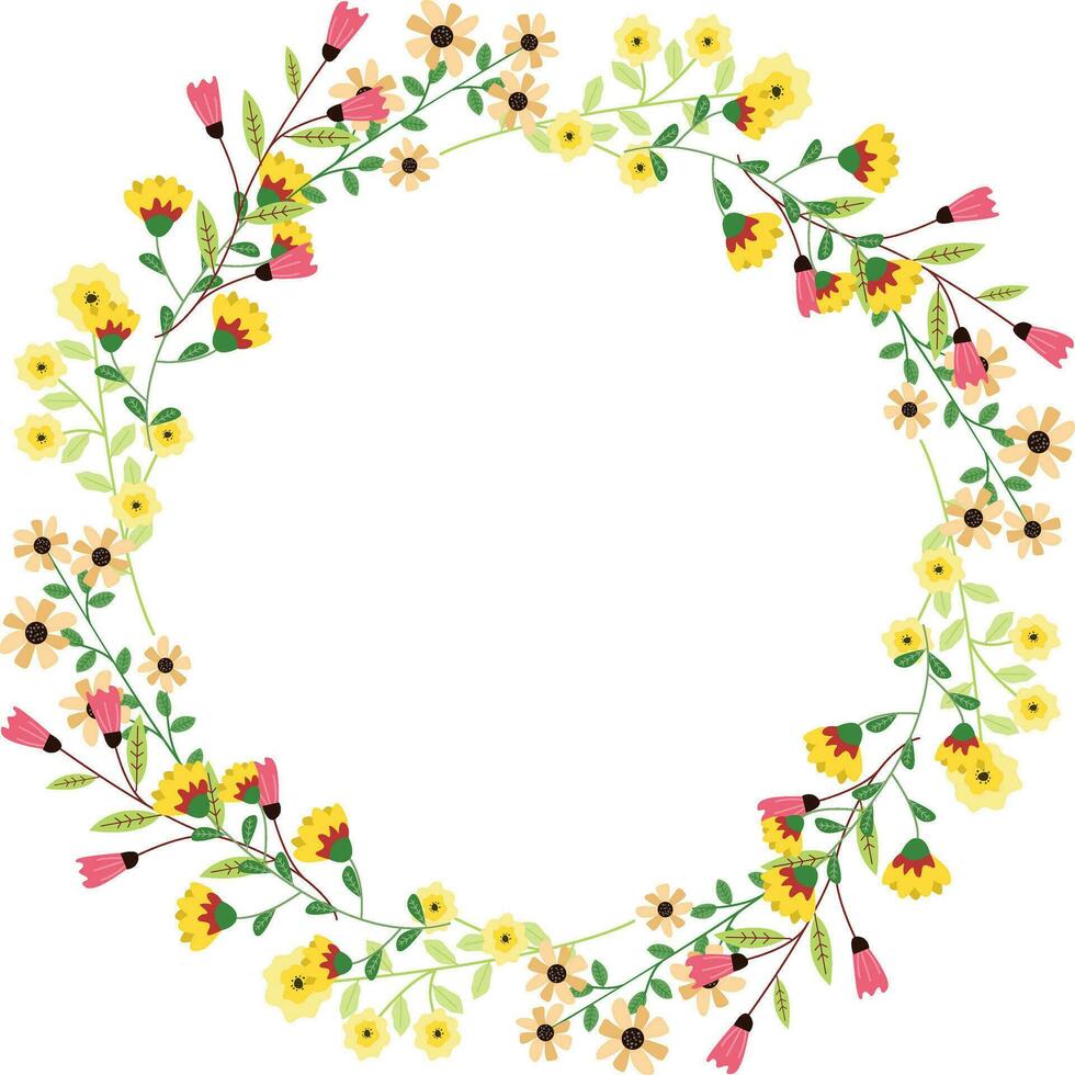 mooi ronde kader met wild bloemen. vlak stijl. voor decoratie van uitnodigingen, groet kaarten, afdrukken ontwerp vector