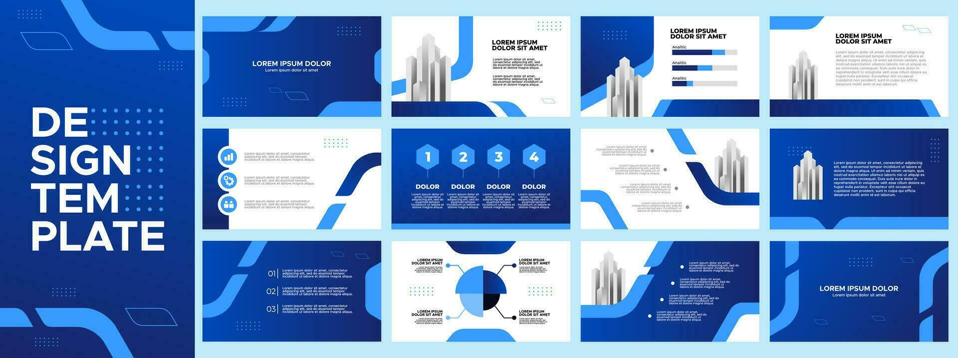 bedrijf presentatie technologie Sjablonen set. gebruik voor bedrijf jaar- rapport, bedrijf profiel, banier met blauw en neon kleur. vector