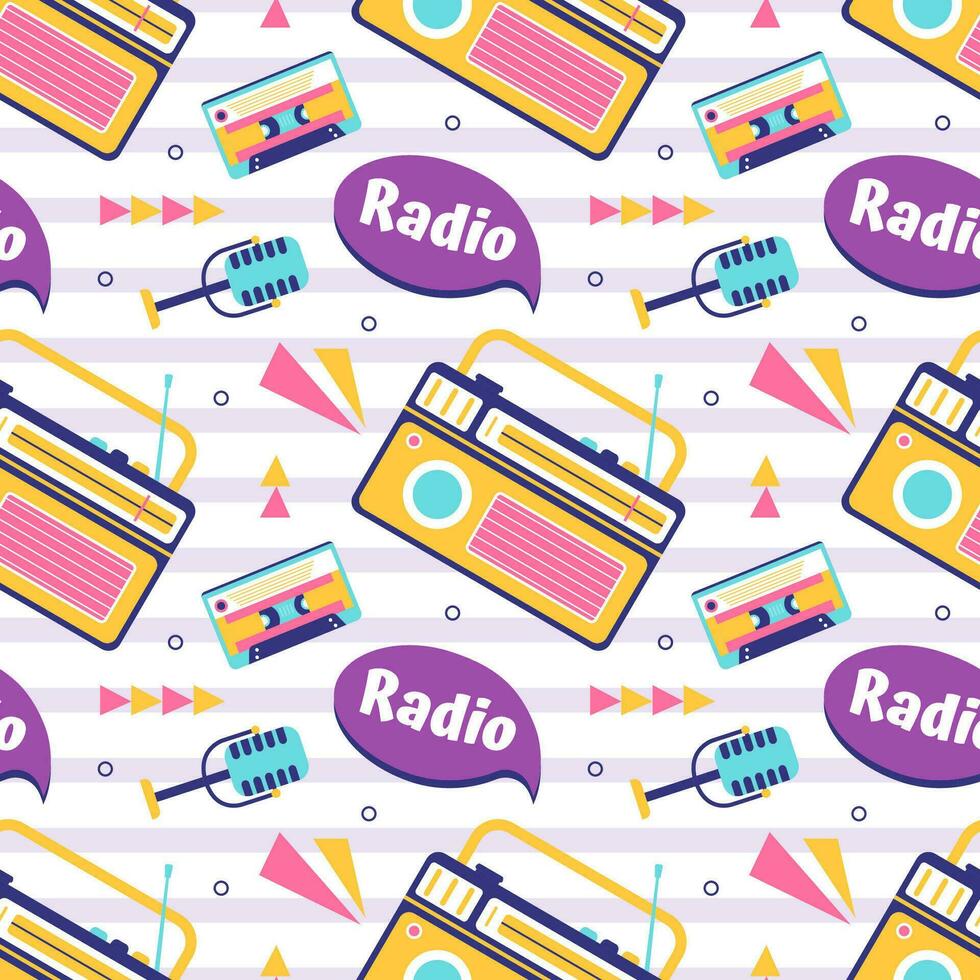 radio naadloos patroon illustratie ontwerp met speler voor Vermelding en luisteren naar muziek- in vlak tekenfilm sjabloon vector