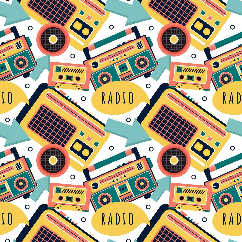 radio naadloos patroon illustratie ontwerp met speler voor Vermelding en luisteren naar muziek- in vlak tekenfilm sjabloon vector