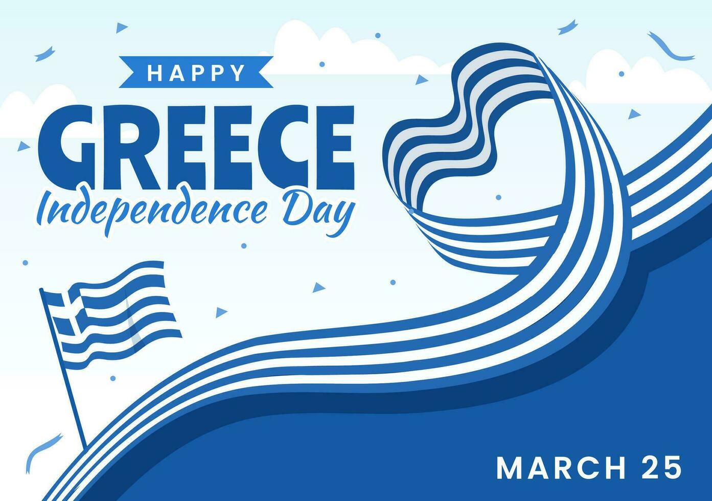gelukkig Griekenland onafhankelijkheid dag vector illustratie Aan maart 25e met Grieks vlag en lint in nationaal vakantie vlak tekenfilm achtergrond ontwerp