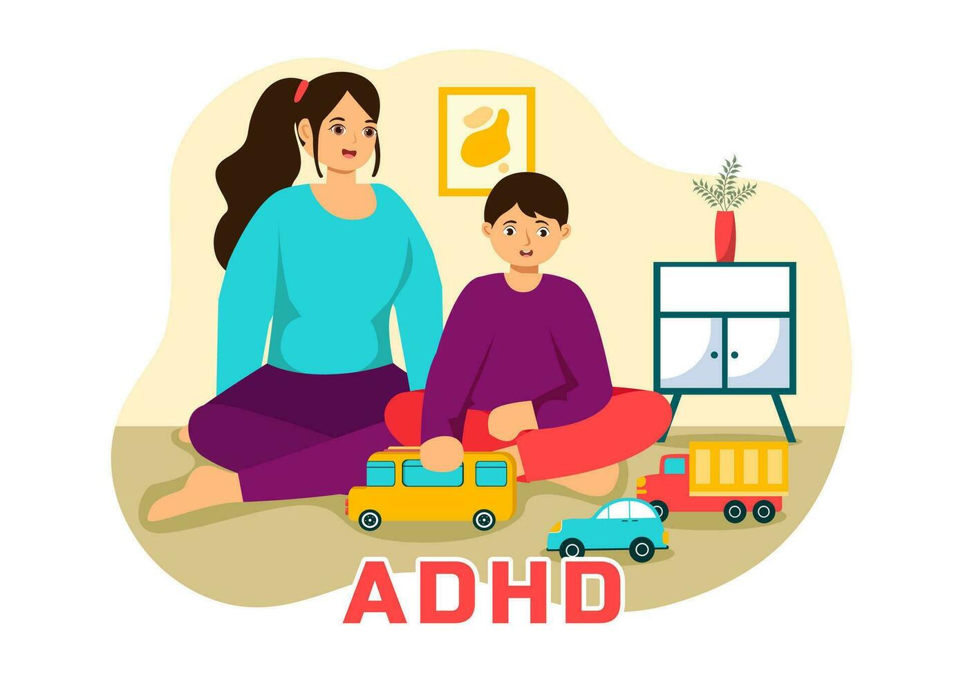 adhd of aandacht tekort hyperactiviteit wanorde vector illustratie met kinderen impulsief en hyperactief gedrag in mentaal Gezondheid en psychologie