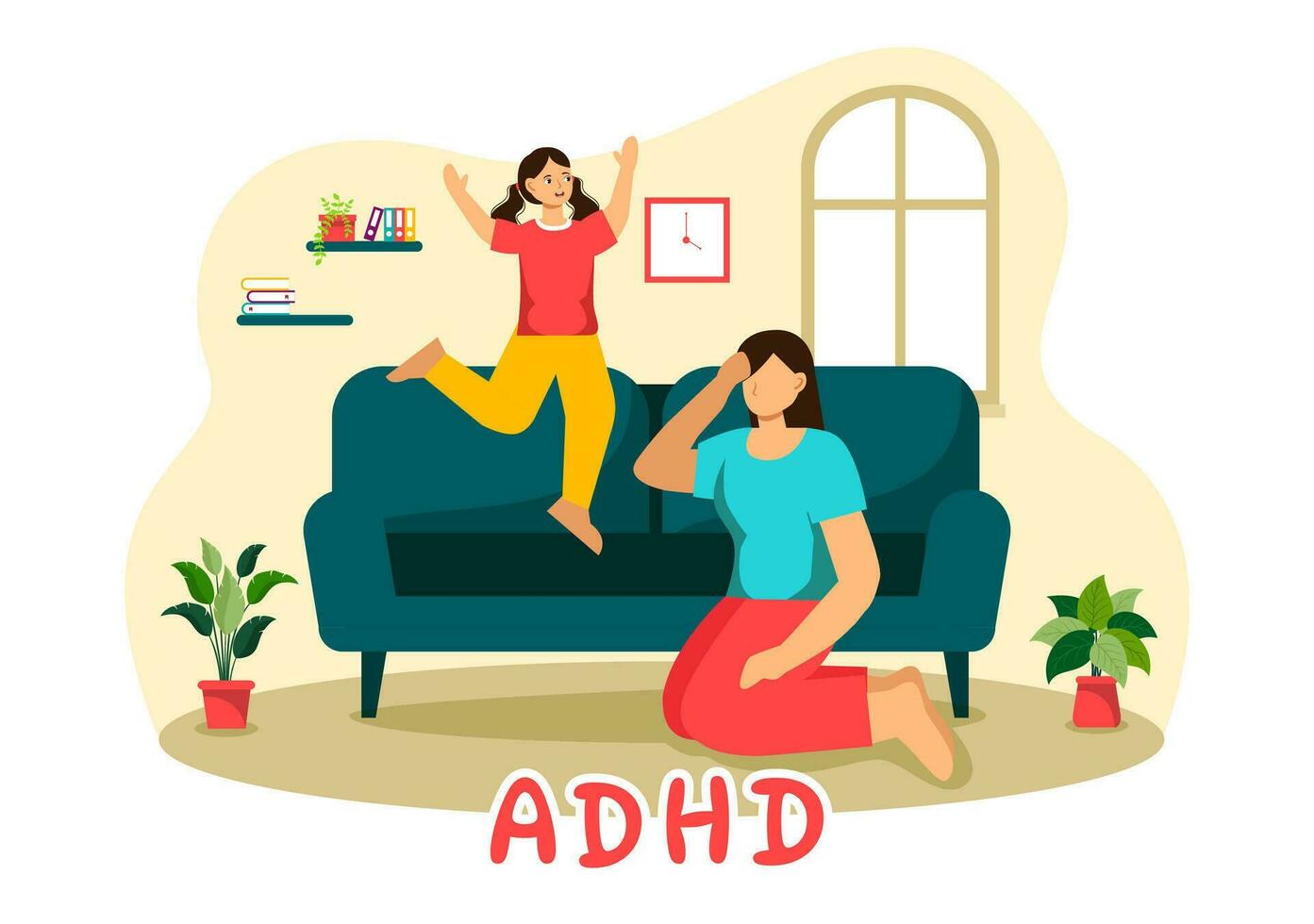 adhd of aandacht tekort hyperactiviteit wanorde vector illustratie met kinderen impulsief en hyperactief gedrag in mentaal Gezondheid en psychologie