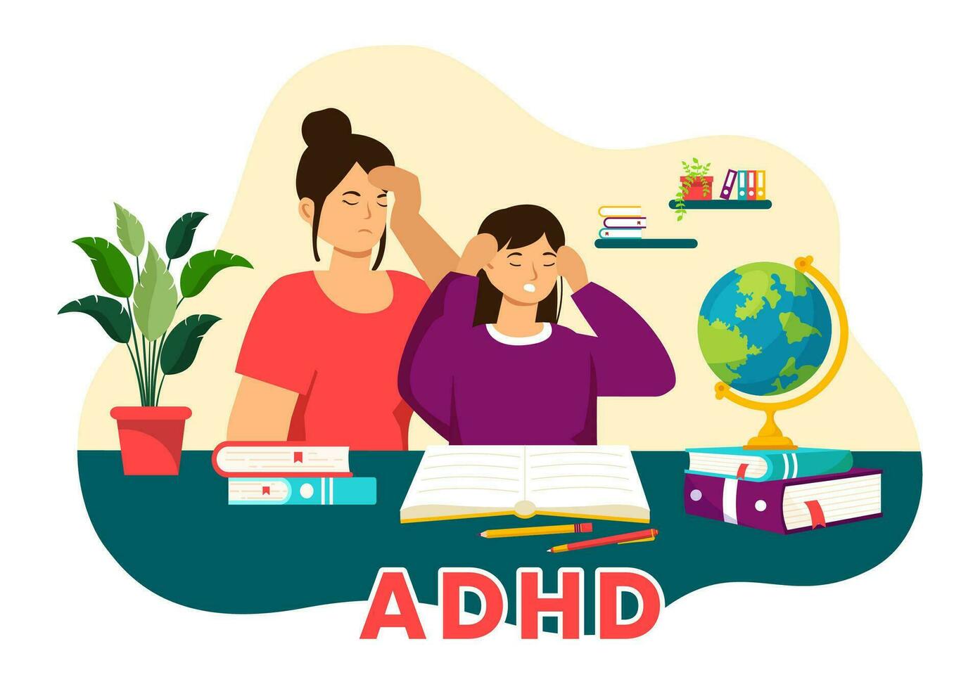 adhd of aandacht tekort hyperactiviteit wanorde vector illustratie met kinderen impulsief en hyperactief gedrag in mentaal Gezondheid en psychologie