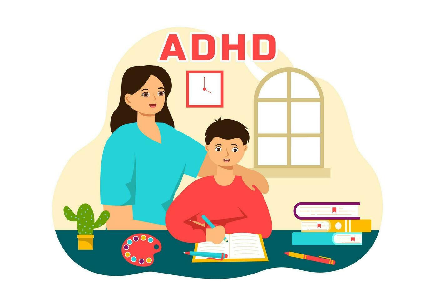 adhd of aandacht tekort hyperactiviteit wanorde vector illustratie met kinderen impulsief en hyperactief gedrag in mentaal Gezondheid en psychologie