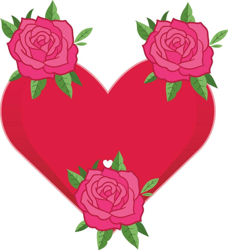 hart en roos, valentijnsdag dag kader van rood bloemen, bos van schattig romantisch Valentijn rood rozen bloemen boeket in hart vorm vector