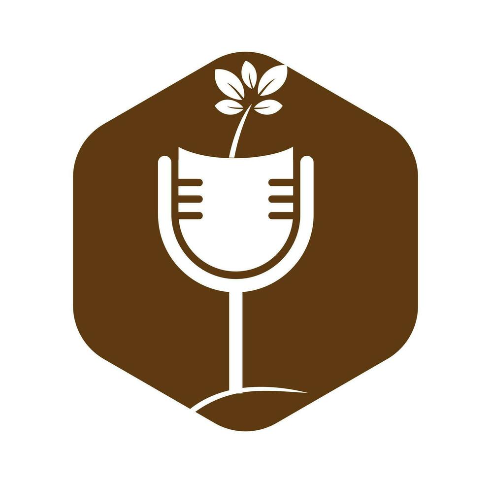 natuur podcast met blad logo ontwerp sjabloon vector