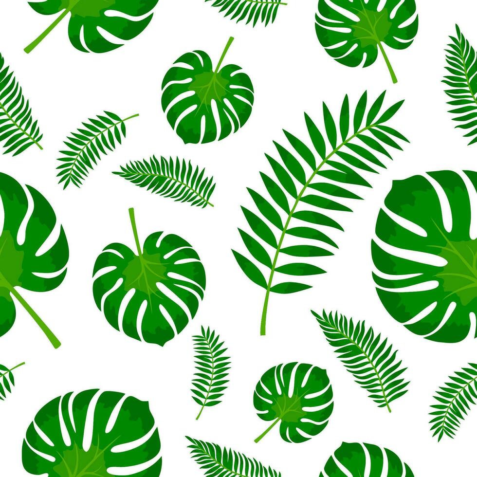 vector naadloos patroon met kleurrijk tropisch bladeren. schattig helder en pret zomer bloemen achtergrond. oerwoud blad, exotisch palm bladeren. vector illustratie