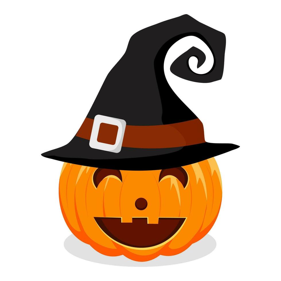 halloween pompoen met heksen hoed geïsoleerd Aan wit achtergrond. vector