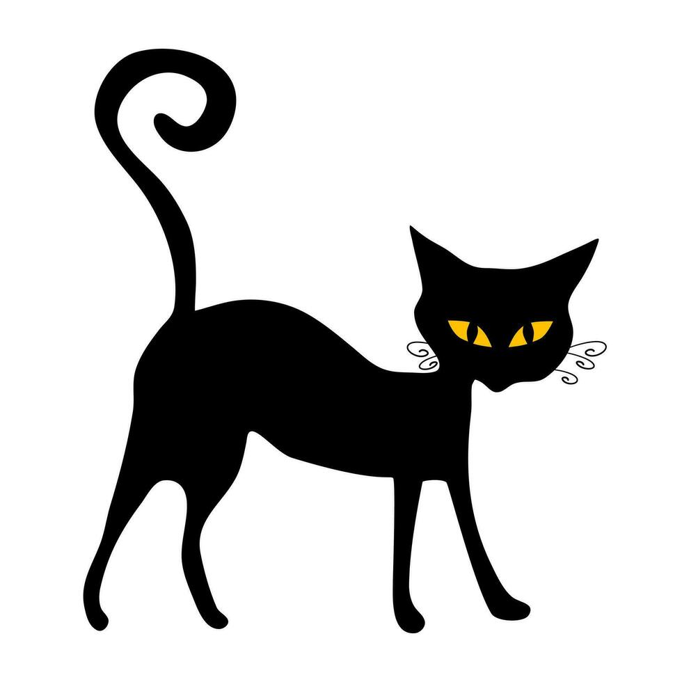 zwart kat. halloween kat geïsoleerd Aan wit achtergrond. vector illustratie