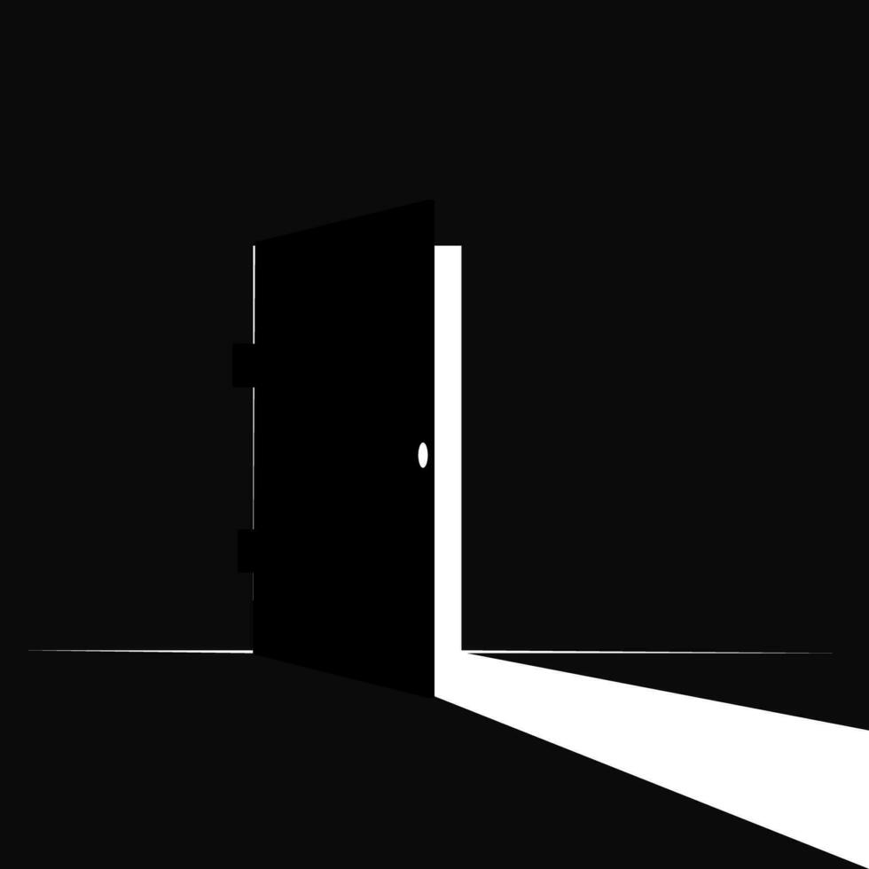 de Open deur uit van de duisternis naar de licht. vector illustratie eps