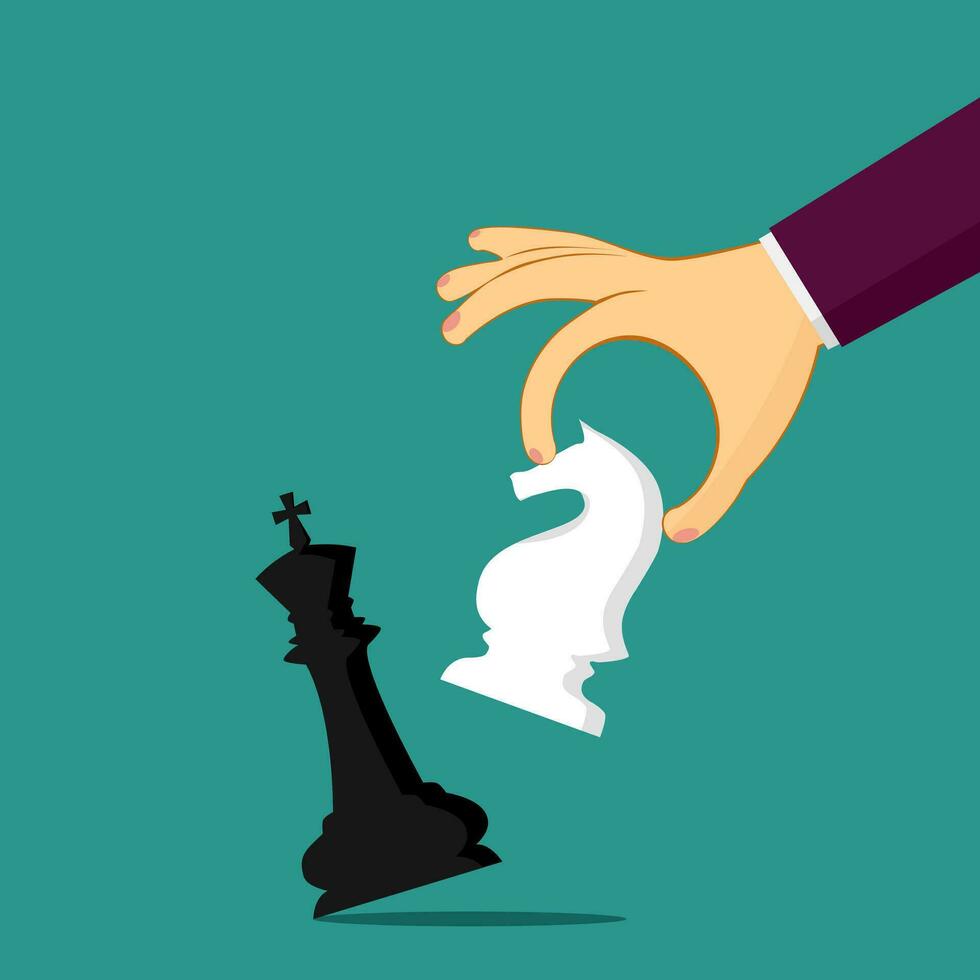 een zakenman gebruik makend van schaak ridder naar trap een koning in schaak spel. bedrijf concept illustratie vector