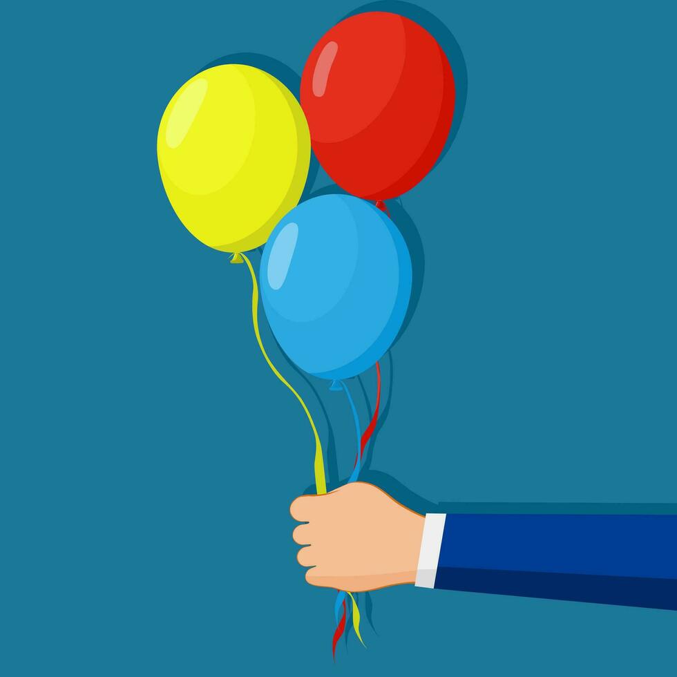 hand- Holding ballon. banier sjabloon voor feesten. vector illustratie vlak ontwerp
