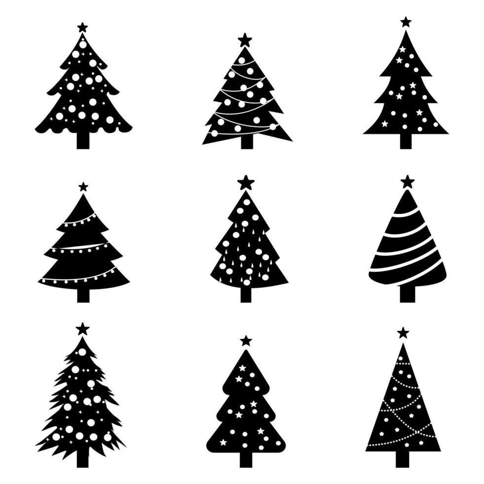 reeks van silhouet Kerstmis boom Aan wit achtergrond. Kerstmis decoraties. vector