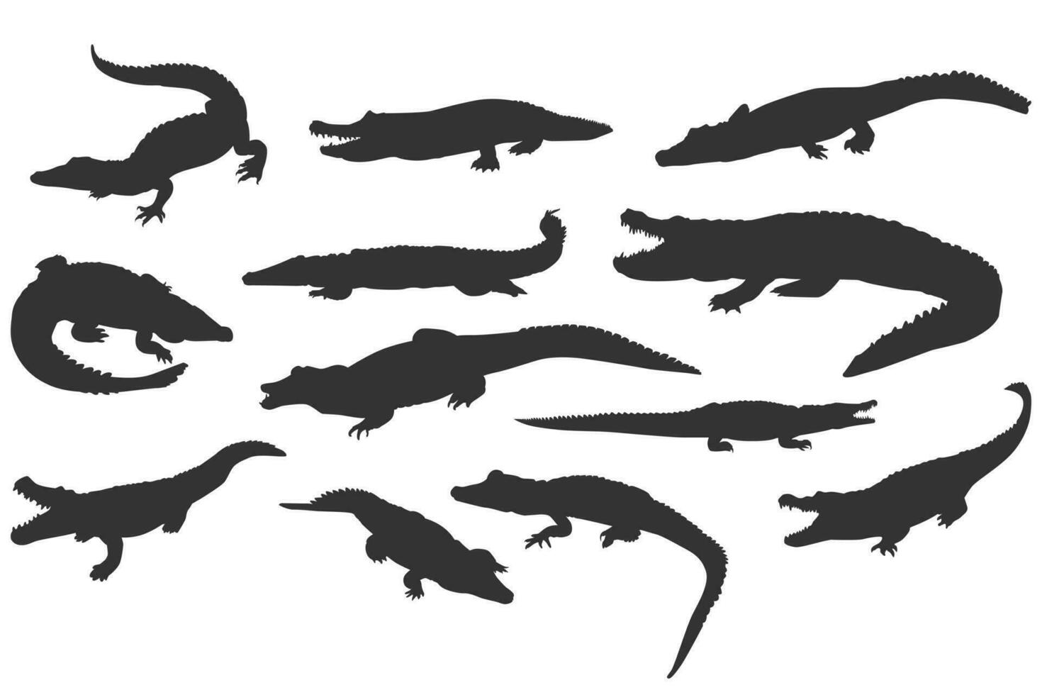 reeks van krokodil silhouet, reptiel, alligator, roofdier vector