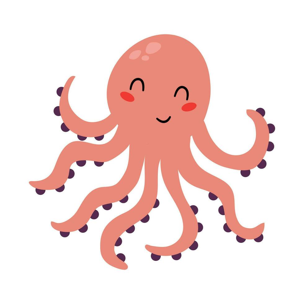 schattig hand- getrokken Octopus. wit achtergrond, isoleren. vector