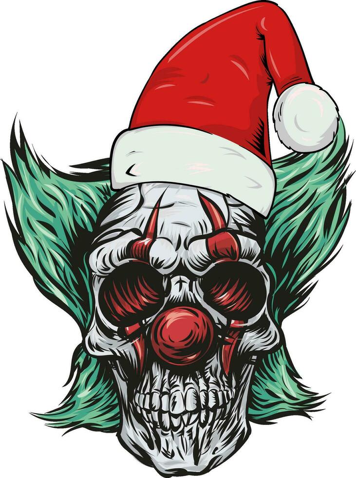 Kerstmis schedel vervelend de kerstman claus hoed. vector illustratie