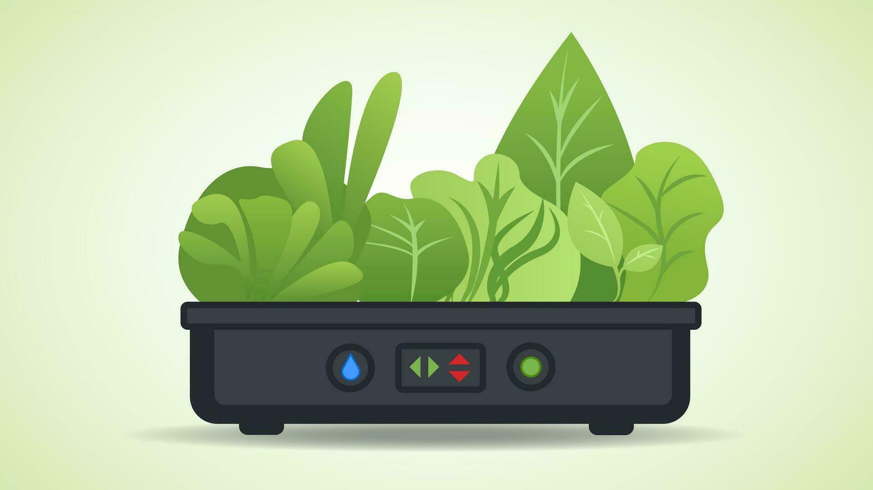 selectief focus, zaailingen van hydrocultuur toenemen groenten in een hydrocultuur toenemen container, vector illustratie