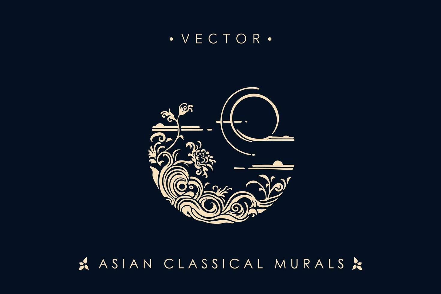 circulaire Aziatisch klassiek muurschildering met elegant wervelingen vector