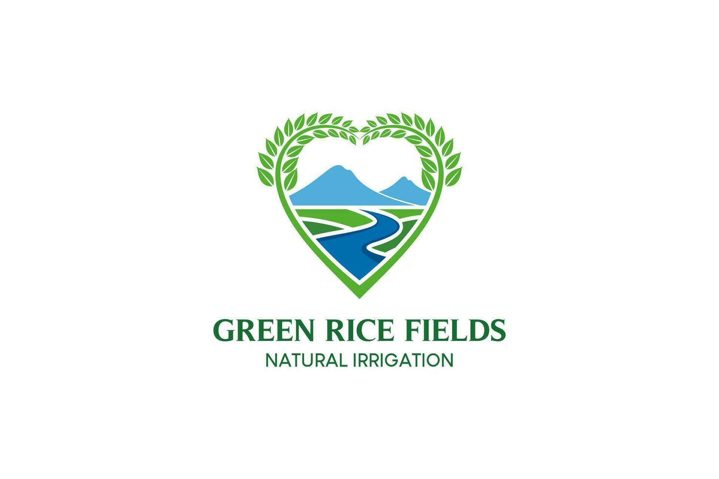 rijstveld liefde rijstveld irrigatie logo, groen rijstveld vector voor agrarisch wateren logo ontwerp