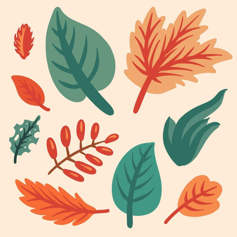 herfst bladeren vlak illustratie retro kleur vector