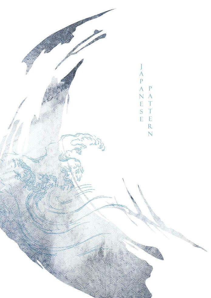 grijs borstel beroerte structuur met Japans oceaan Golf patroon in wijnoogst stijl. abstract kunst landschap kunst banier ontwerp met waterverf structuur vector. hand- getrokken lijn element. vector