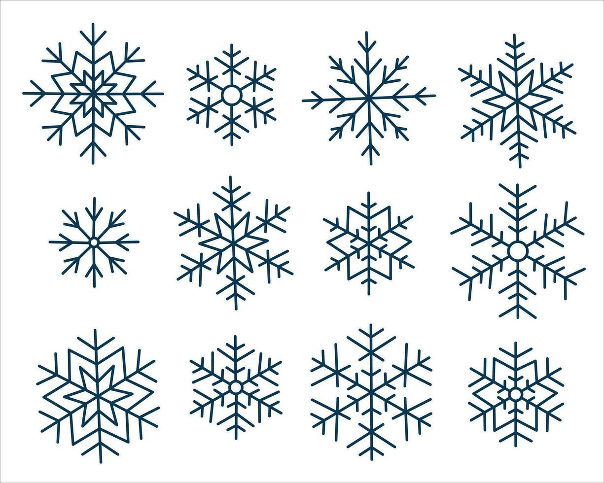 reeks van geïsoleerd vector lijn illustratie van sneeuwvlokken.